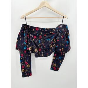 C/MEO Collective Womens Black Floral Print Off Shoulder Bell Sleeve Crop Top M